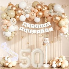 Beige Birthday Decorations for Women Birthday Decorations Set – Happy 50th