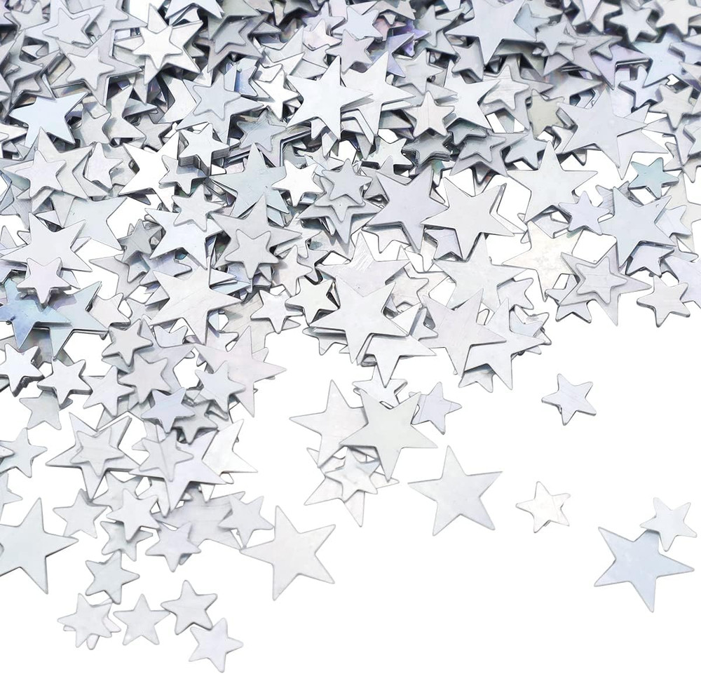60 Grams Glitter Silver Star Sequins and Spangles, Metallic Glitter Foil Confet