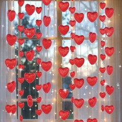 8 Pcs 8.2ft Valentine’s Day Decorations – 80 Pcs 3D Glitter Heart Garland, Roman