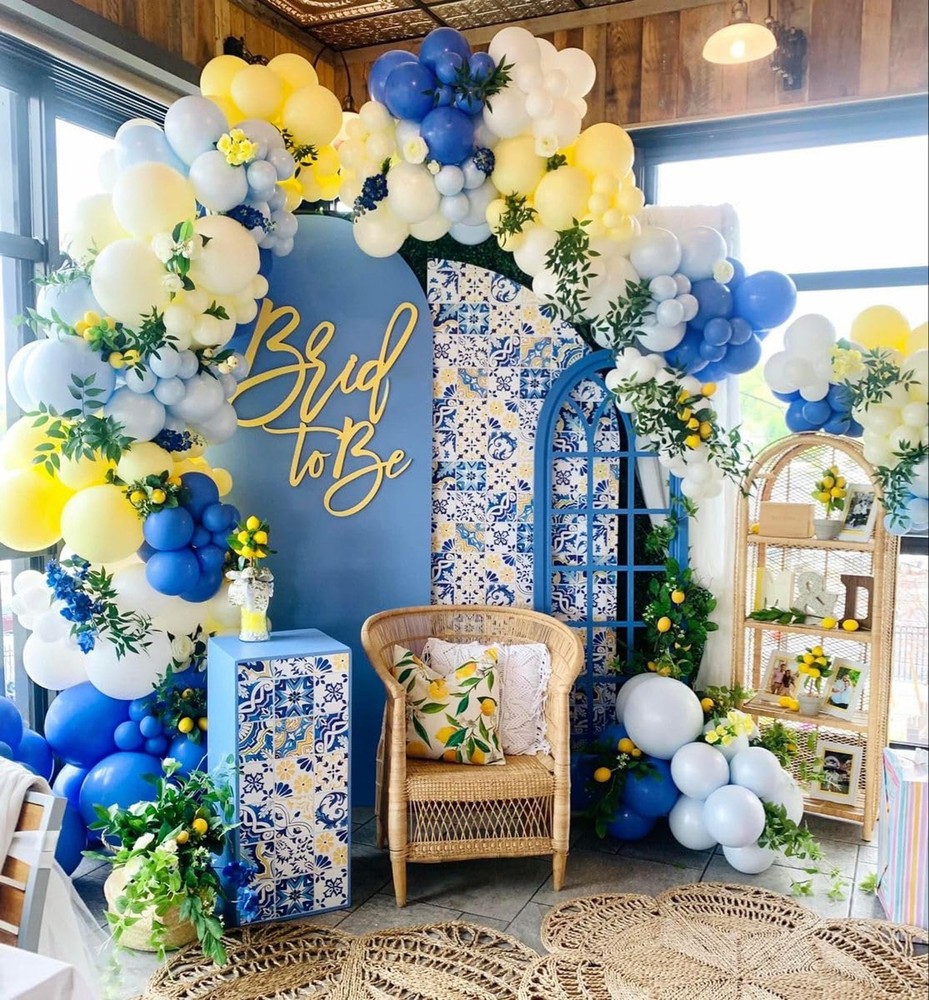 Royal Blue Yellow Lemon Balloon Garland Arch Kit with 142pcs Latex Balloons f…