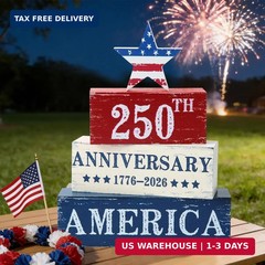 4 Pcs 250 Years American Anniversary Wooden Tabletop Decorations Red White Blue