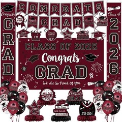 Maroon Themed Graduation Decorations Class of 2025 – Congrats Grad Banner & Back