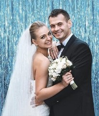 Blue Fringe Streamer Backdrop 2-Pack – Sparkling Tinsel Curtain Party Decor