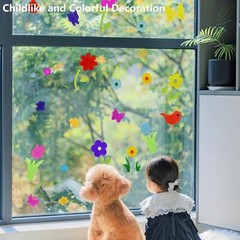 4Pcs Spring Summer Gel Window Clings Decorations, Colorful Seasonal 4pcs