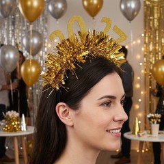 2pcs 2027 New Year Hair Hoop, Sequin Happy New Year Headband Tiara Sparkling