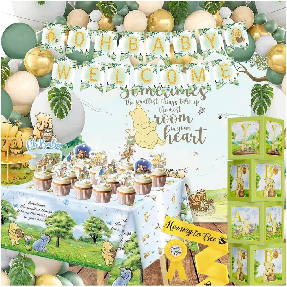 Winnie Baby Shower Decor – Backdrop, Cake Topper, Tablecloth