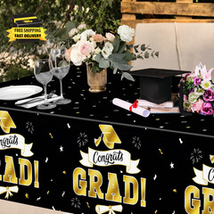 2Pack Graduation Decorations 2026, 108″ X 54″ Graduation Tablecover, Blackgold R
