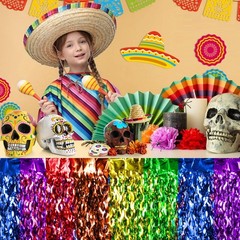 Fiesta Table Skirts Metallic Tinsel Fringe 2 Packs Cinco De Mayo Decor, New, USA