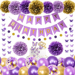 Purple Birthday Decorations for Women Girls Butterfly Hanging Garland Happy Birt