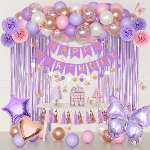 Pink Birthday Party Decorations, Butterfly Confetti Rose Gold Lavender Purple
