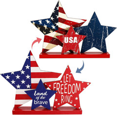 4Th of July Decorations,Red White Blue Patriotic Star Freedom Tabletop Gift 4Pcs