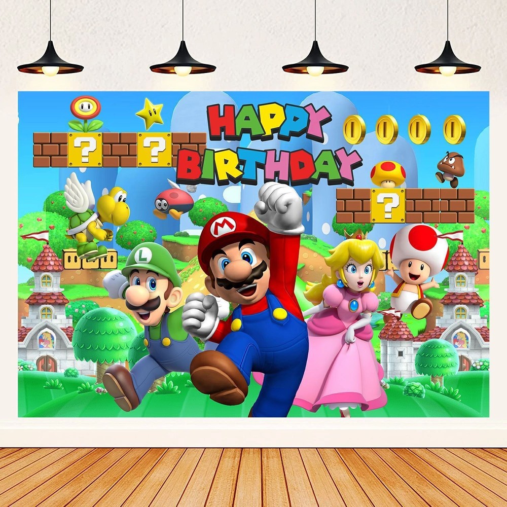 Super Mario Backdrop Game Background Happy Birthday Party Banner Decor