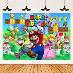 Super Mario Backdrop Game Background Happy Birthday Party Banner Decor