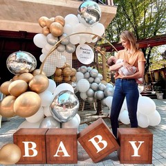 Wood Baby Shower Boxes Party Decorations – 4 Wood Grain Brown Blocks with Pri…