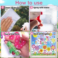 8 Sheets Spring Flowers Window Clings, Happy Spring Flower Bird Stickers Colorfu