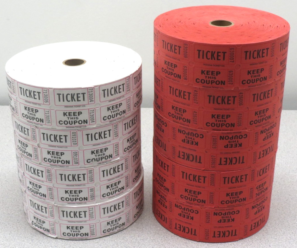 9 Double Stub Roll Raffle Ticket 2000 each – 50/50 Split the Pot – 4 white 5 red
