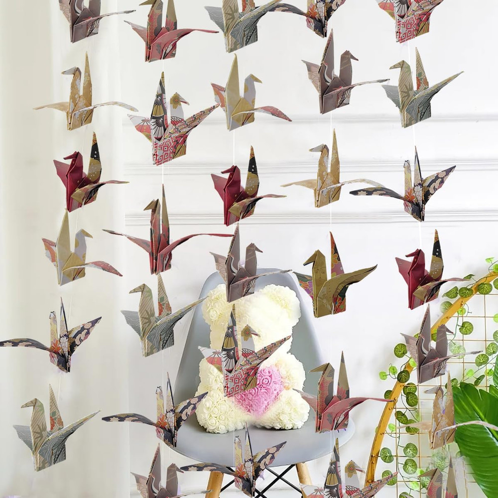 Japanese Crane Paper Hanging Garlands(3Stringsx 5.2Ft), Origami Birds Streamers