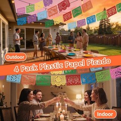 4 Pack Colorful Mexican Party Banners – 72 FT Papel Picado Decorations for Cinco