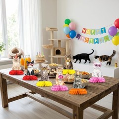 Cat Birthday Party Decorations Honeycomb Centerpieces 12 Pcs, Kitten Table To…