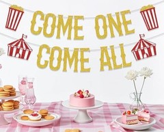 Glitter Come One Come All Banner Circus Themed 1st Birthday Party Decorations