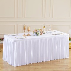 White Polyester Table Clothes for 8 Foot Rectangle Tables, Wrinkle Free Fitted T