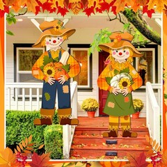 Shellwei 2 Pcs Thanksgiving Scarecrow Door Decor Fall Porch Sign Decoration F…