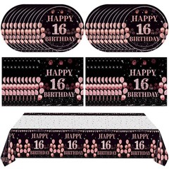 41Pcs 16th Birthday Party Decorations for Girls 7 Inches, Black Gold