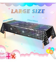 6 Pcs Disco Tablecloth Party Decorations, Holographic Silver Glitter Plastic Ta