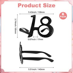 6-Pack Birthday Glasses with Rhinestones, 18th Photo Booth Props [Black]