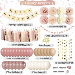 Blush Beige Party Decorations Boho Happy Decorations Banner Pink Nude Ivory B…