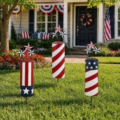 3-PC Patriotic Firecracker Fireworks Metal Yard Stakes July 4th Decor 24″H #025