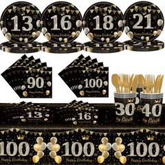 Happy 60th Birthday Tableware Set Black Gold Plate Cups Napkins Serve 20 Guests