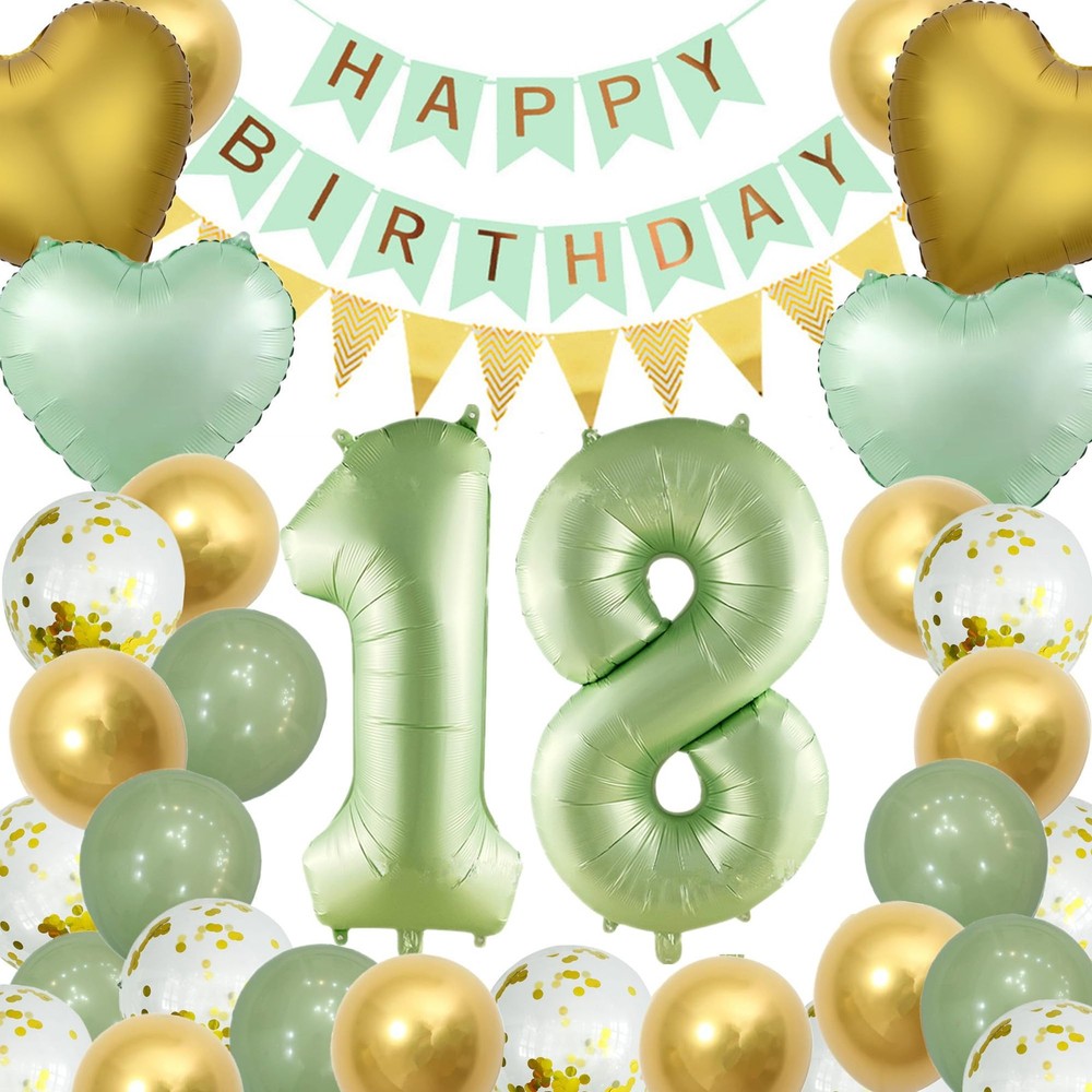 18th Birthday Party Decorations Sage Green Gold Party Balloons Happy Birthday…