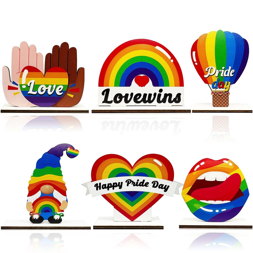 6 Pcs Gay Pride Table Wooden Decorations LGBT Pride Month Party Table Decor L…
