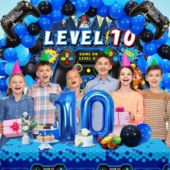 90PCS 10th Video Game Party Decorations for Boys – Blue 10th Video Game Backd…