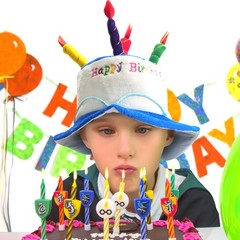 Colorful Cake Party Hat for Adults, Soft Plush Birthday Hat with Tilted Candles