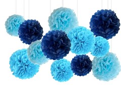 12 pc Blue Tissue Paper Pom poms in 3 Colors-Hanging Paper Pom Poms Paper Flo…
