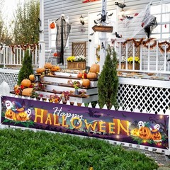 Extra Large Happy Halloween Banner Party Decorations, 9.8 X 1.6 Ft Fabric Hallow
