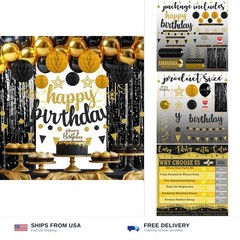Black and Gold Birthday Party Decorations Set – Happy Birthday Banner Balloon…