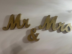 Mr and Mrs Sign Gold Wooden Letters Wedding Sweetheart Table Decor Freestanding