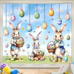 Easter Window Decoration Clings Double-Sided Cute Bunny Decals Home Indoor Decor