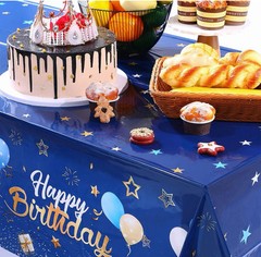 Navy Blue Birthday Extra Large Tablecloths Blue Gold Theme Table Decor- 3 Pack