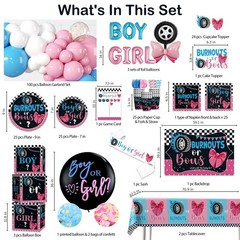 Gender Reveal Decorations 287pcs Burnouts or Bows Plates Backdrop Tablecloths