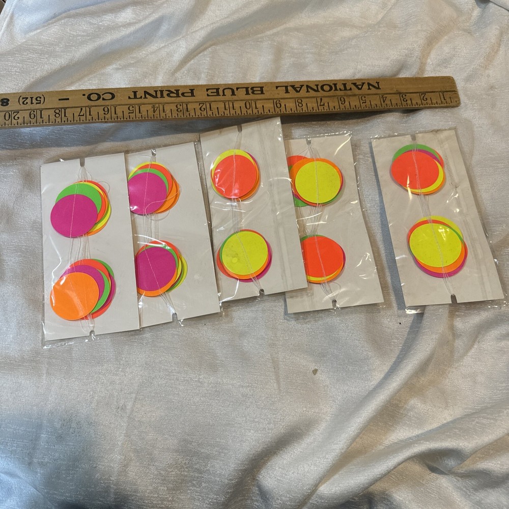 UV Neon Glow Dots On A String , Glow black light Party Decorations New 5 Packs