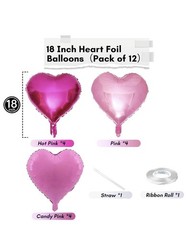 18 Pink Heart Balloons – 12 Pack Foil Love Decorations for Parties Events