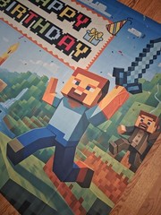 Mine Craft Birthday Banner And Wrapping Paper