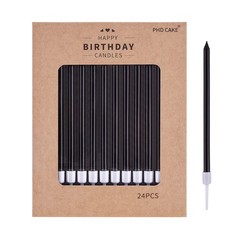 PHD CAKE Black Long Thin Birthday Candles, Cake 24 count,