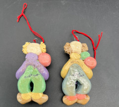 Vintage Handmade Birthday Clowns Number One and Two Artist Signed Green 1984