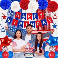 58PCS Red White and Blue Birthday Decorations, Red and Blue Birthday Decorati…