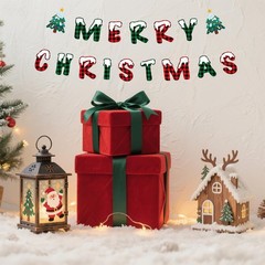 Buffalo Plaid Merry Christmas Tree Banner Garland Indoor Decorations Xmas Gift